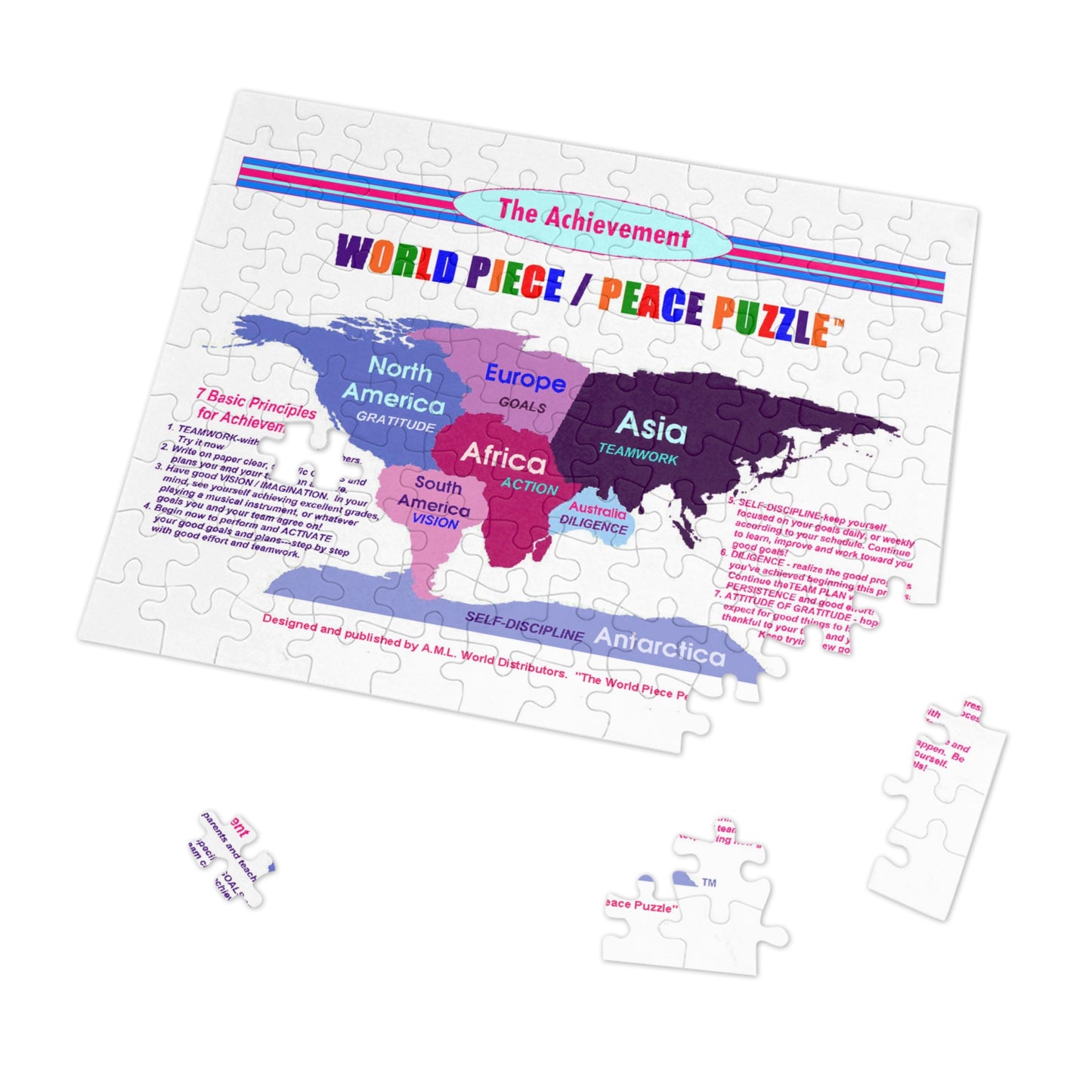 Jigsaw Puzzle: 7 Achievement Principles on 7 Continents Earth Tin Puzzle