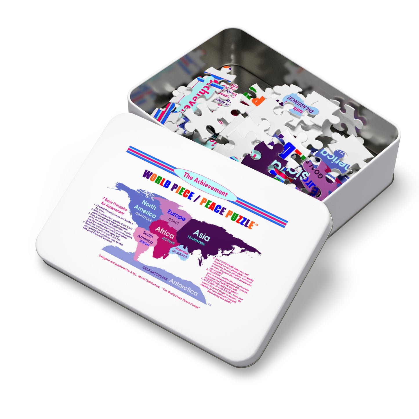 Jigsaw Puzzle: 7 Achievement Principles on 7 Continents Earth Tin Puzzle