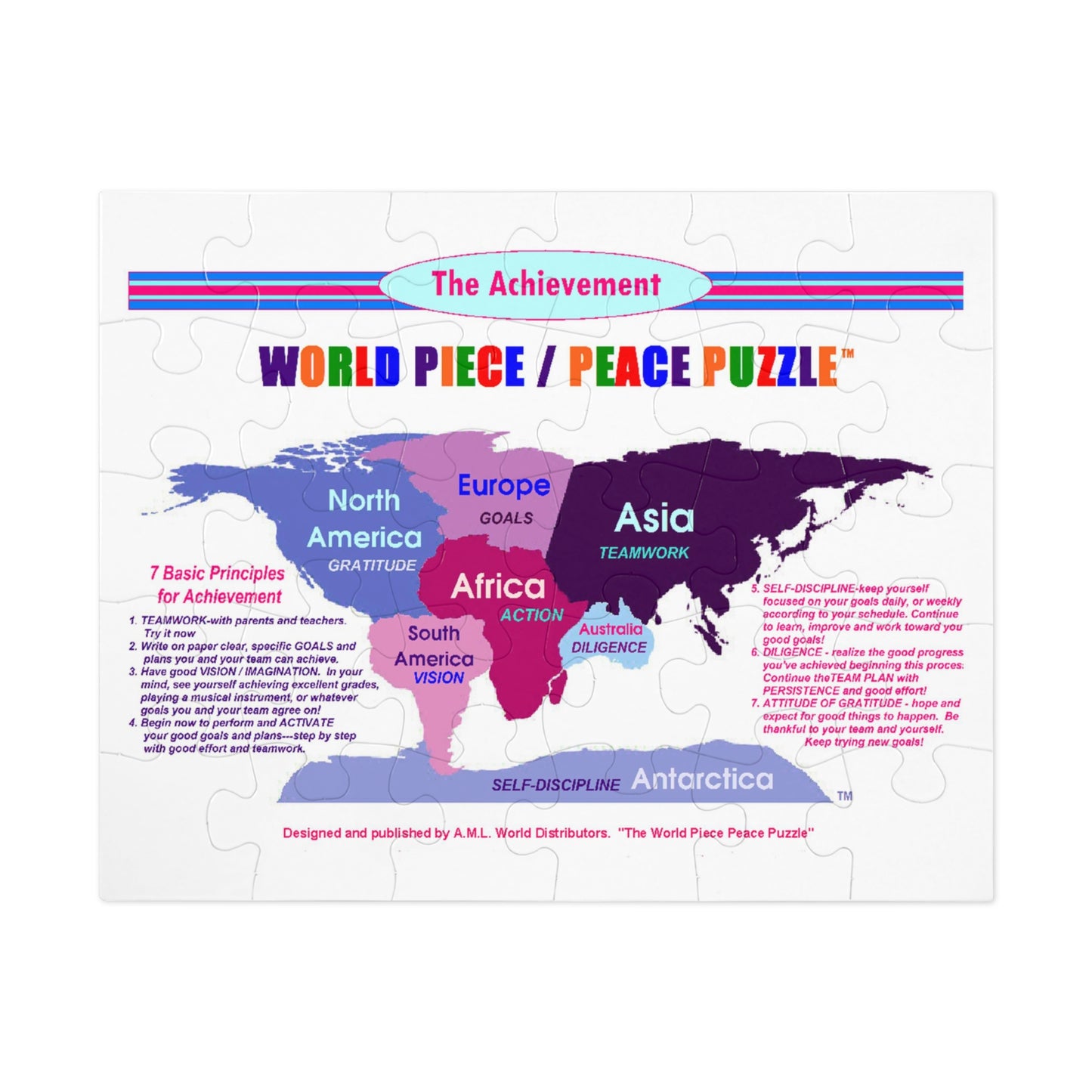 Jigsaw Puzzle: 7 Achievement Principles on 7 Continents Earth Tin Puzzle