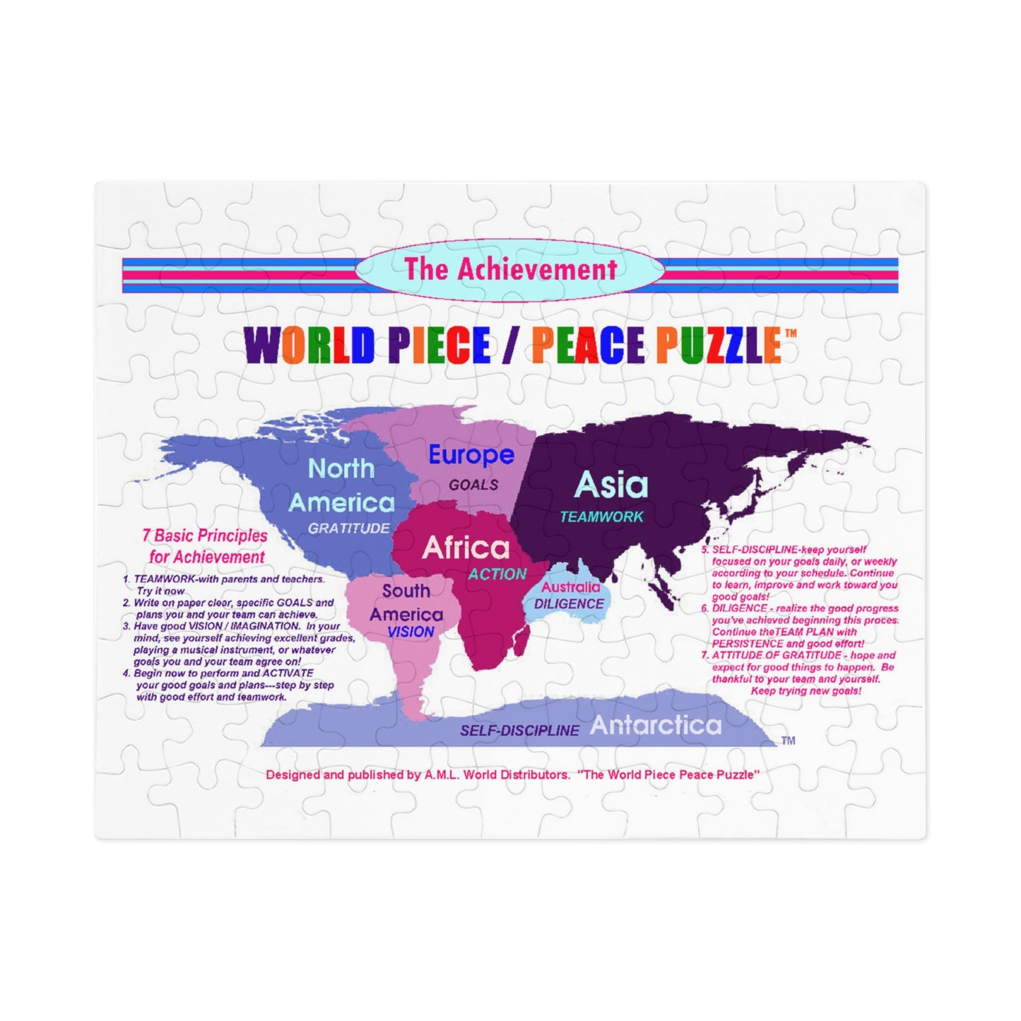 Jigsaw Puzzle: 7 Achievement Principles on 7 Continents Earth Tin Puzzle