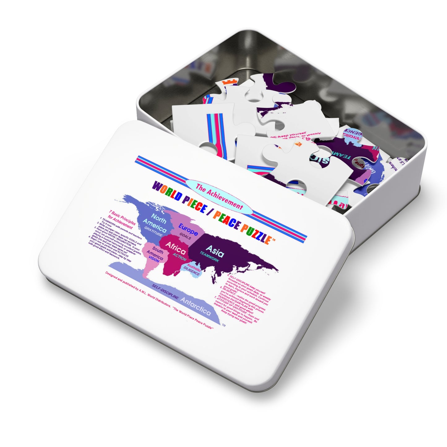 Jigsaw Puzzle: 7 Achievement Principles on 7 Continents Earth Tin Puzzle