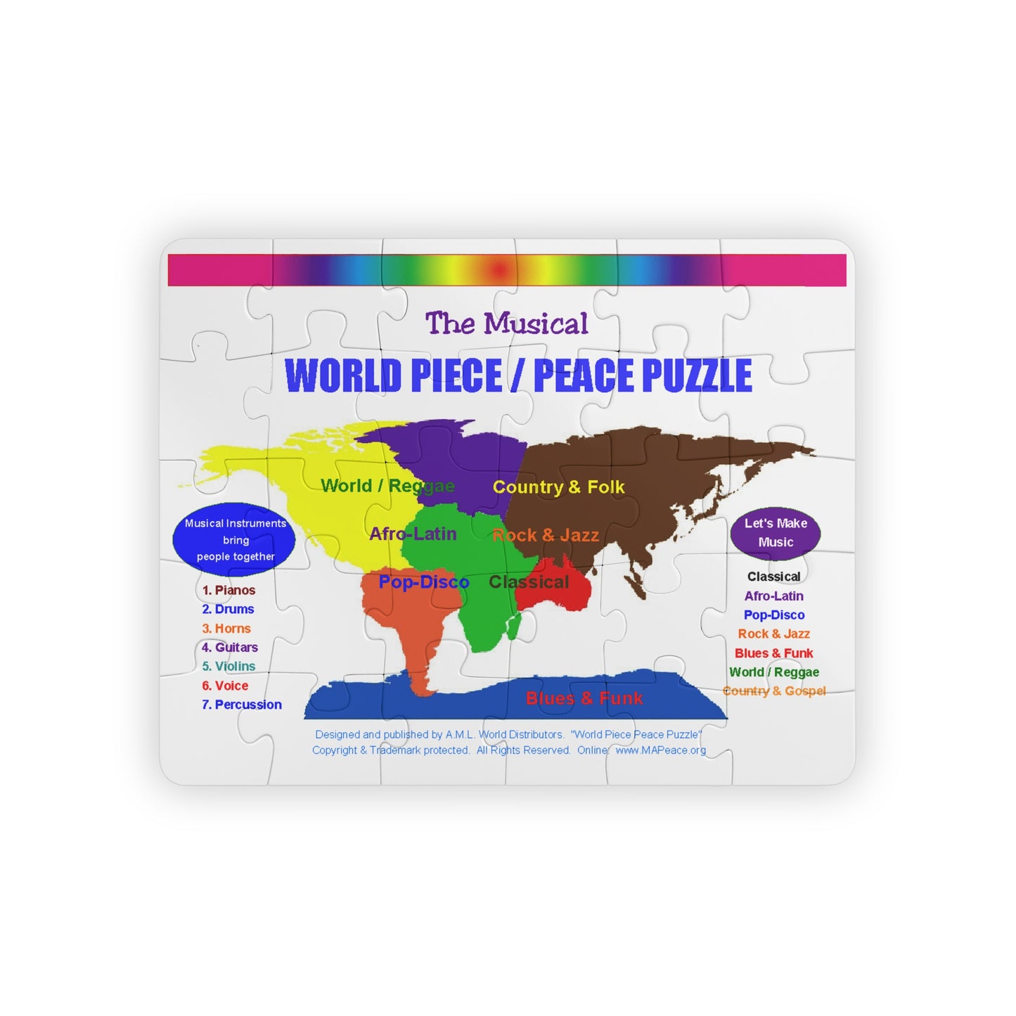 World Music Map Kids Puzzle — 30-Piece Educational Peace Puzzle
