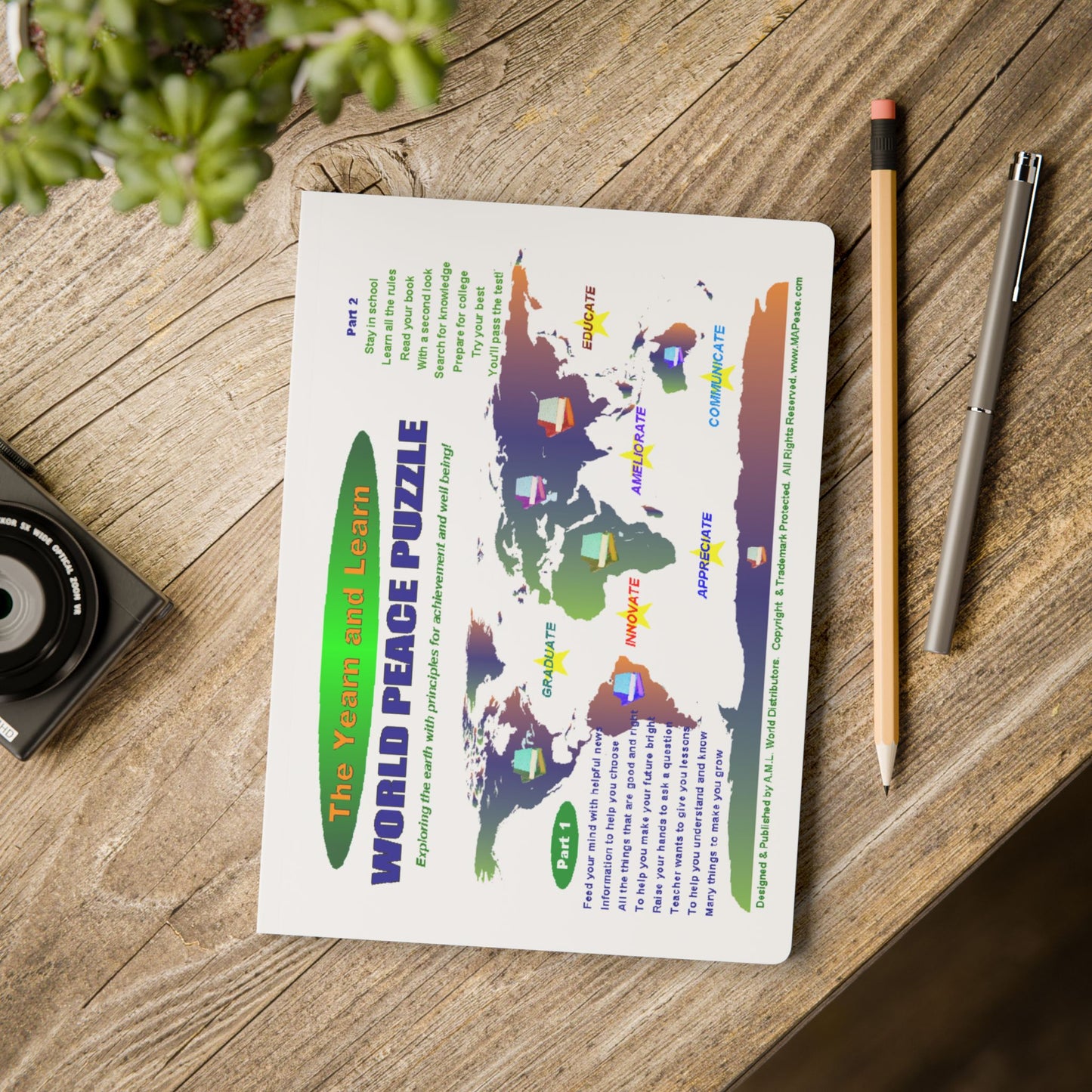 The Yearn & Learn - World Peace Puzzle map journal | Softcover Journal with printed interiors
