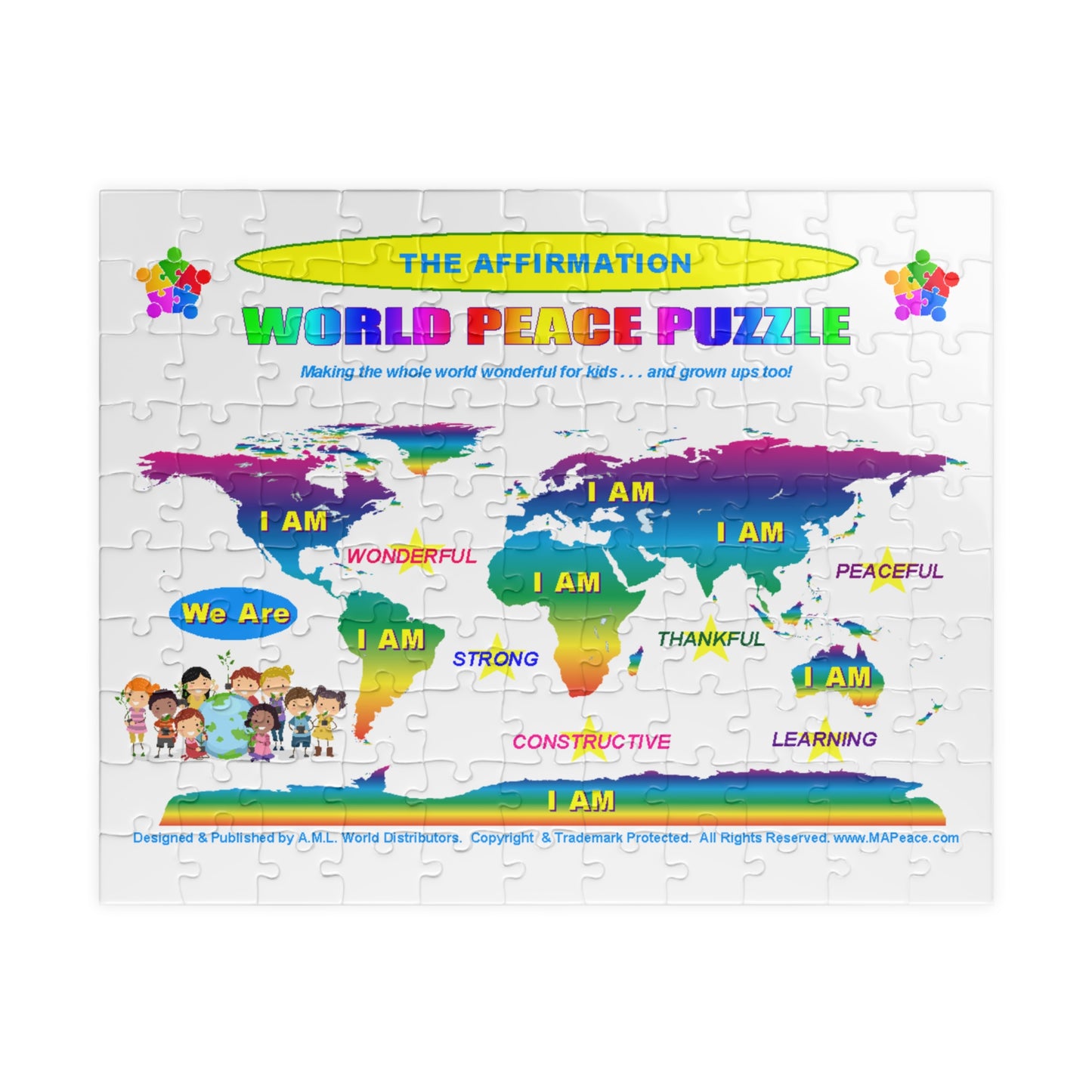 World Peace Affirmation Map Puzzle 110-piece | Youth / Family Educational Jigsaw