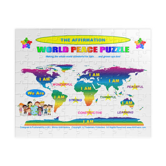 World Peace Affirmation Map Puzzle 110-piece | Youth / Family Educational Jigsaw