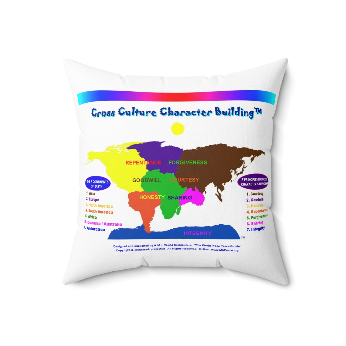 Cross Culture Character Building - Spun Polyester Square Pillow