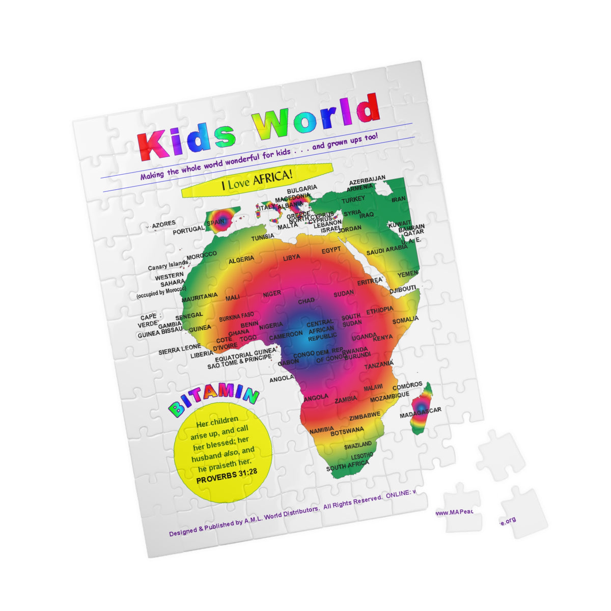 Africa Map Kids Puzzle — Colorful Educational World Puzzle (110 pcs)