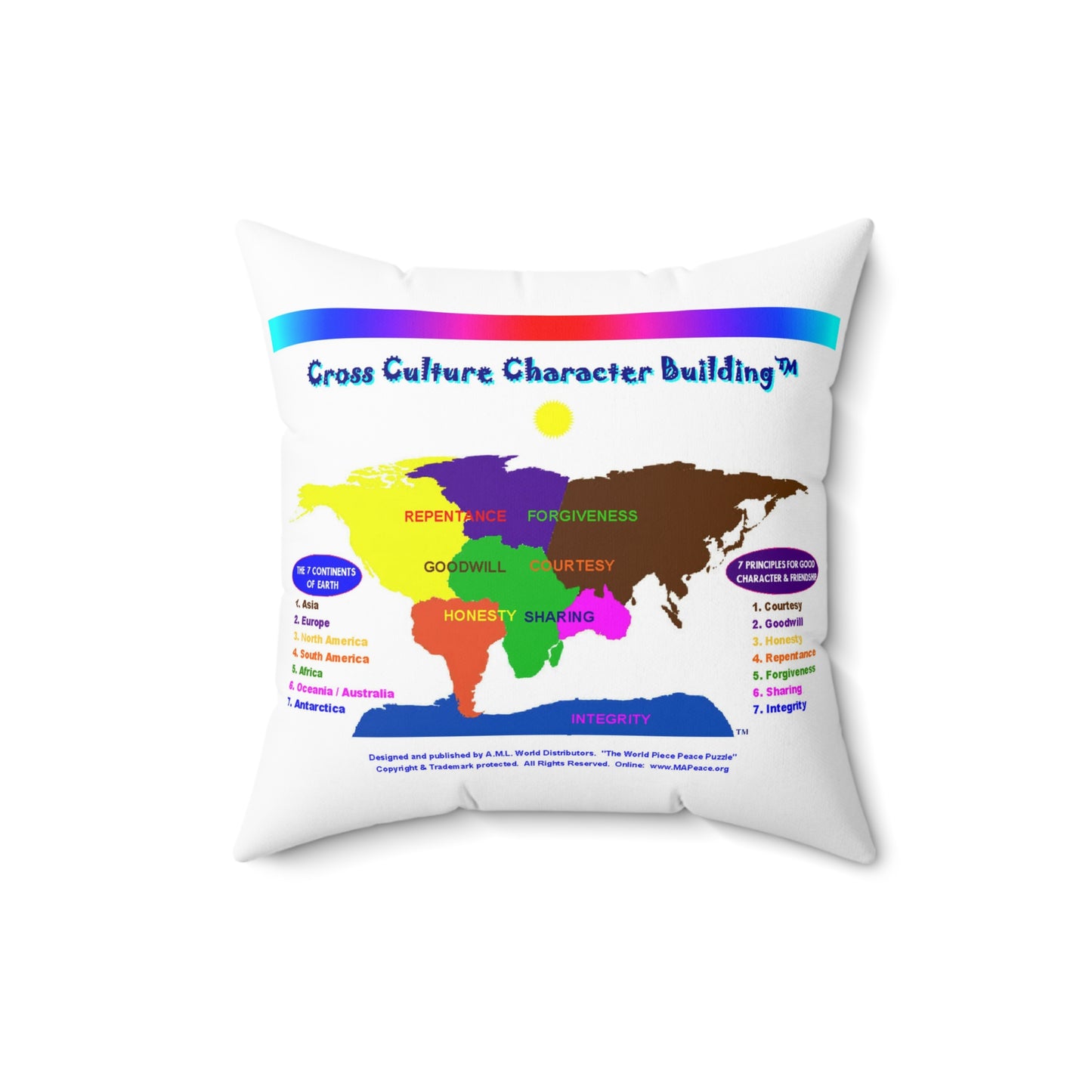 Cross Culture Character Building - Spun Polyester Square Pillow