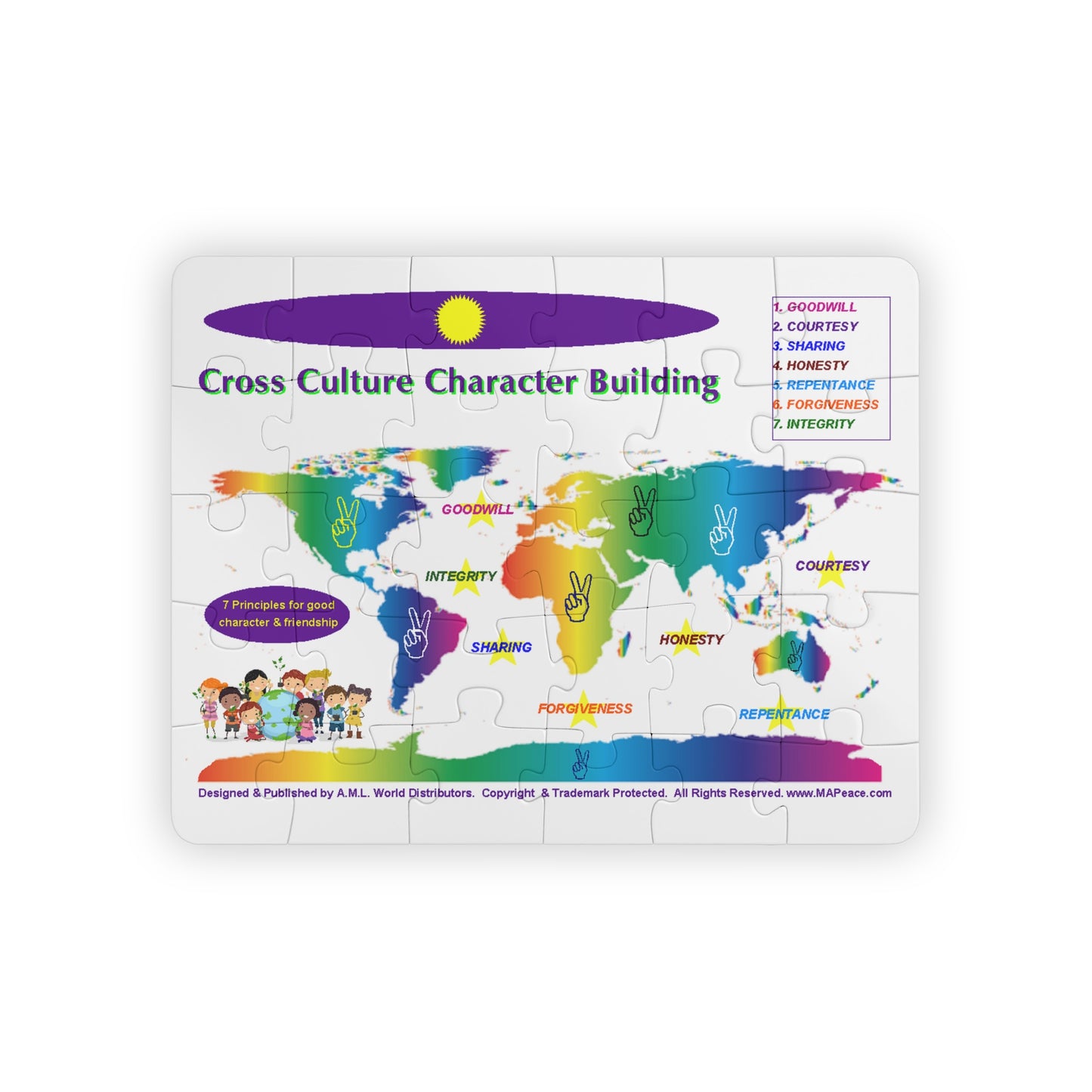 Cross Culture Character Building Kids' Puzzle, 30-Piece | World Map Values Learning