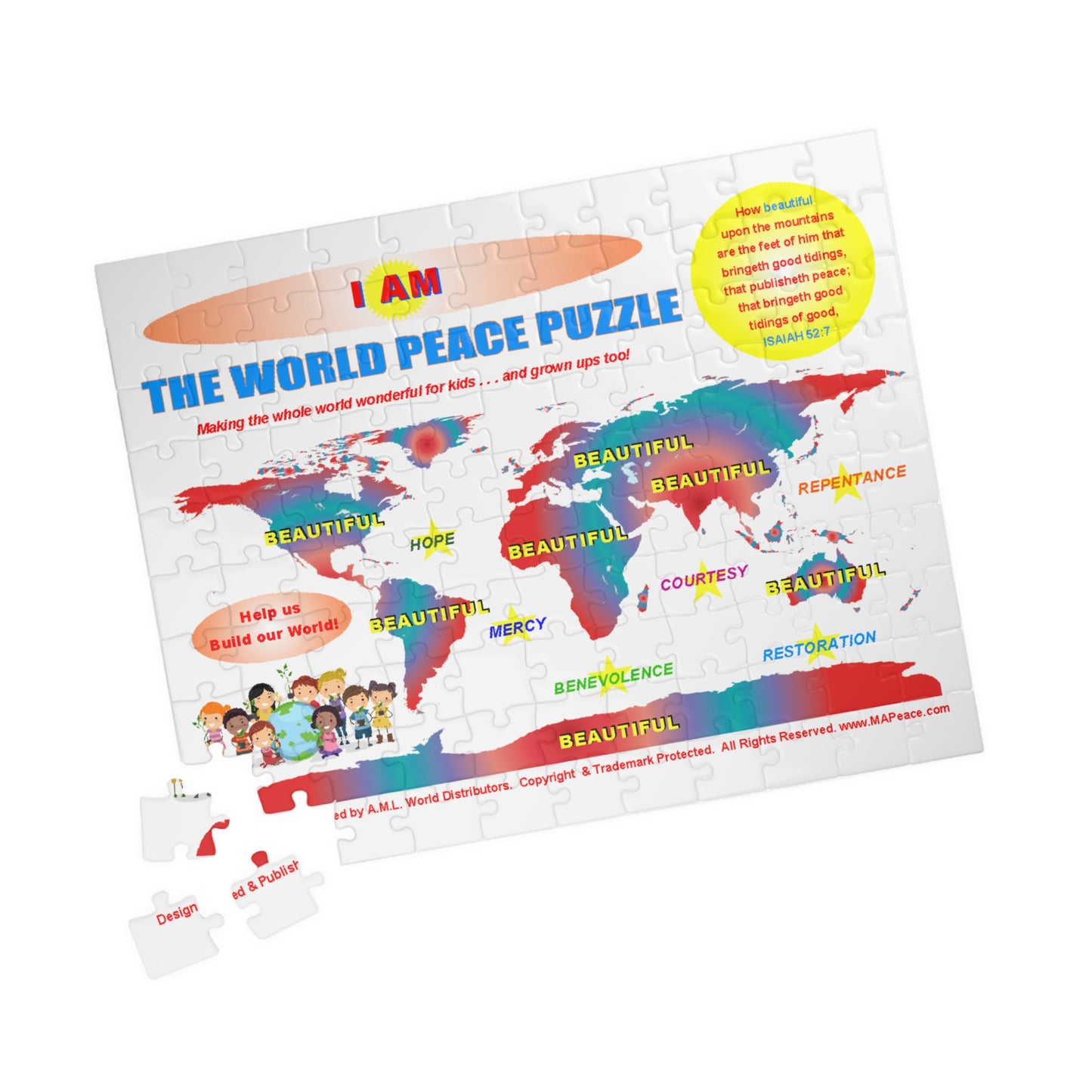 I AM Beautiful - World Peace Jigsaw Puzzle – Inspirational Map Puzzle for Kids & Families (110/252/520/1014 Pieces)