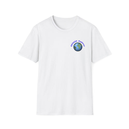 GEOAZZ Explorer - Eco-Friendly Earth Graphic T-Shirt | Unisex Softstyle Tee | Perfect for Nature Lovers, Earth Day, Casual Wear, Gifts, Eco-Conscious Fashion
