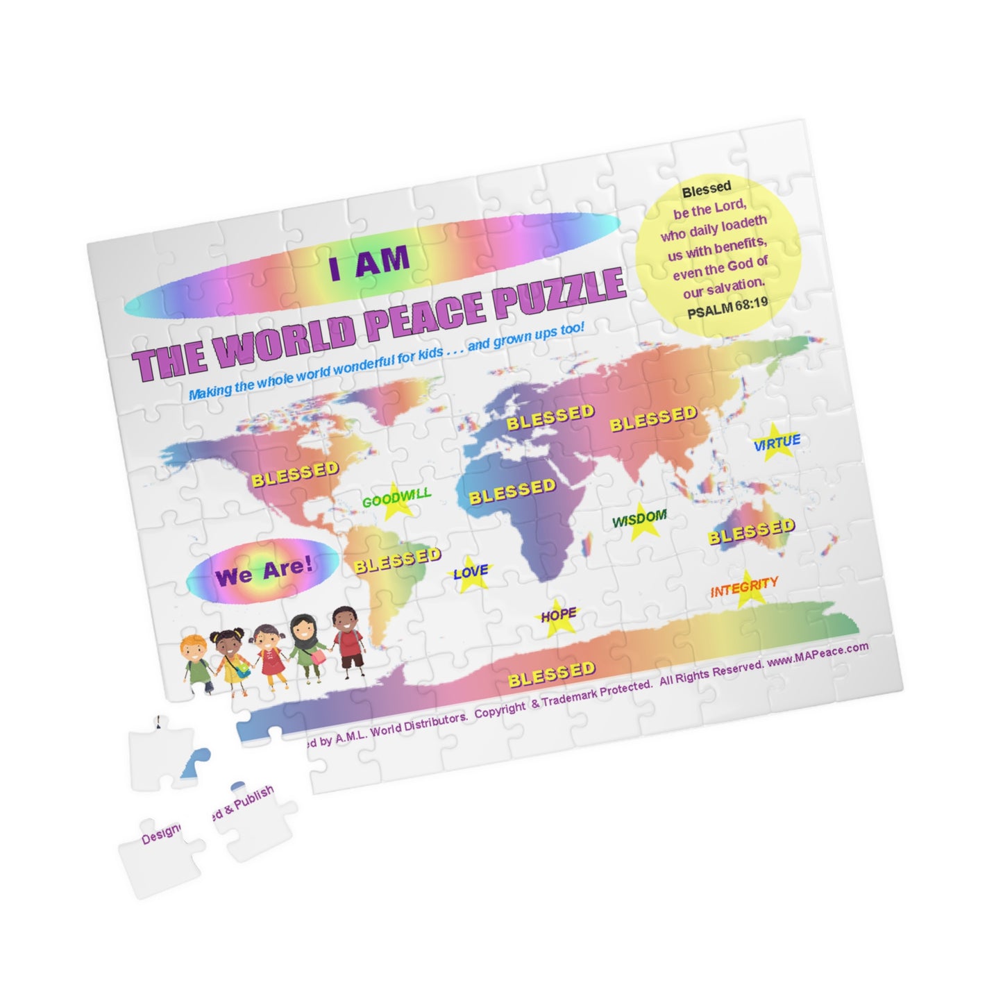 I AM Blessed! - World Peace Puzzle – Inspirational Christian Map Jigsaw (110–Pieces)