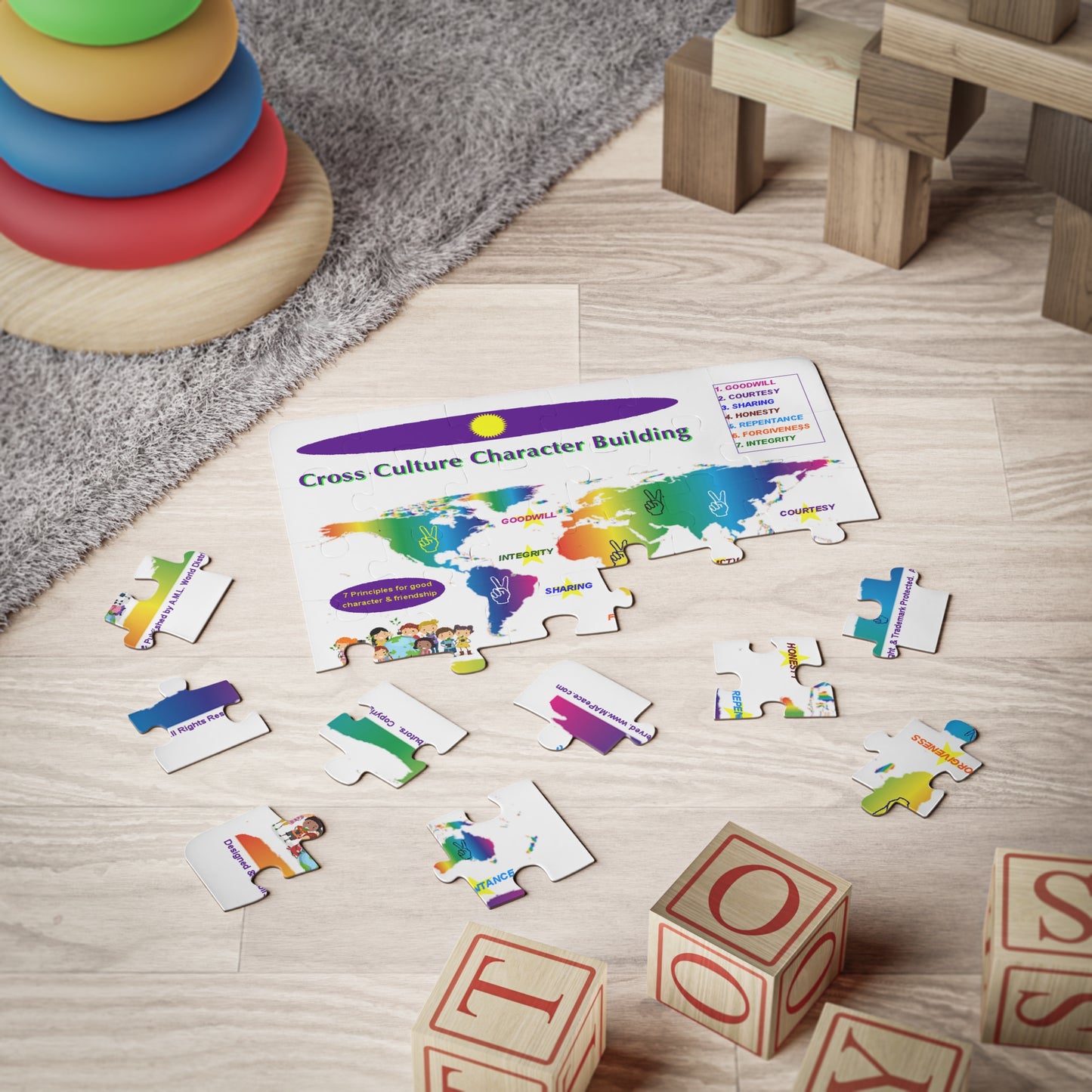 Cross Culture Character Building Kids' Puzzle, 30-Piece | World Map Values Learning