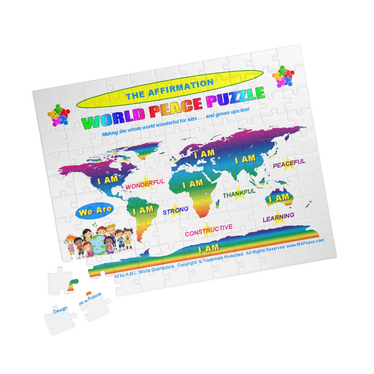 World Peace Affirmation Map Puzzle 110-piece | Youth / Family Educational Jigsaw