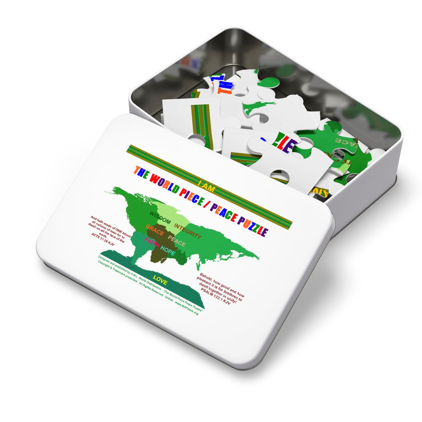 World Peace Jigsaw Puzzle with Tin - Inspiring Gift for Peace Lovers, Family Game Night, Educational Fun, Unique Home Decor