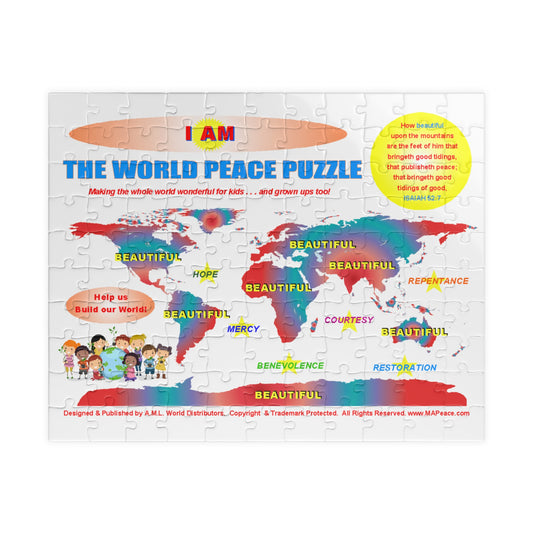 I AM Beautiful - World Peace Jigsaw Puzzle – Inspirational Map Puzzle for Kids & Families (110/252/520/1014 Pieces)