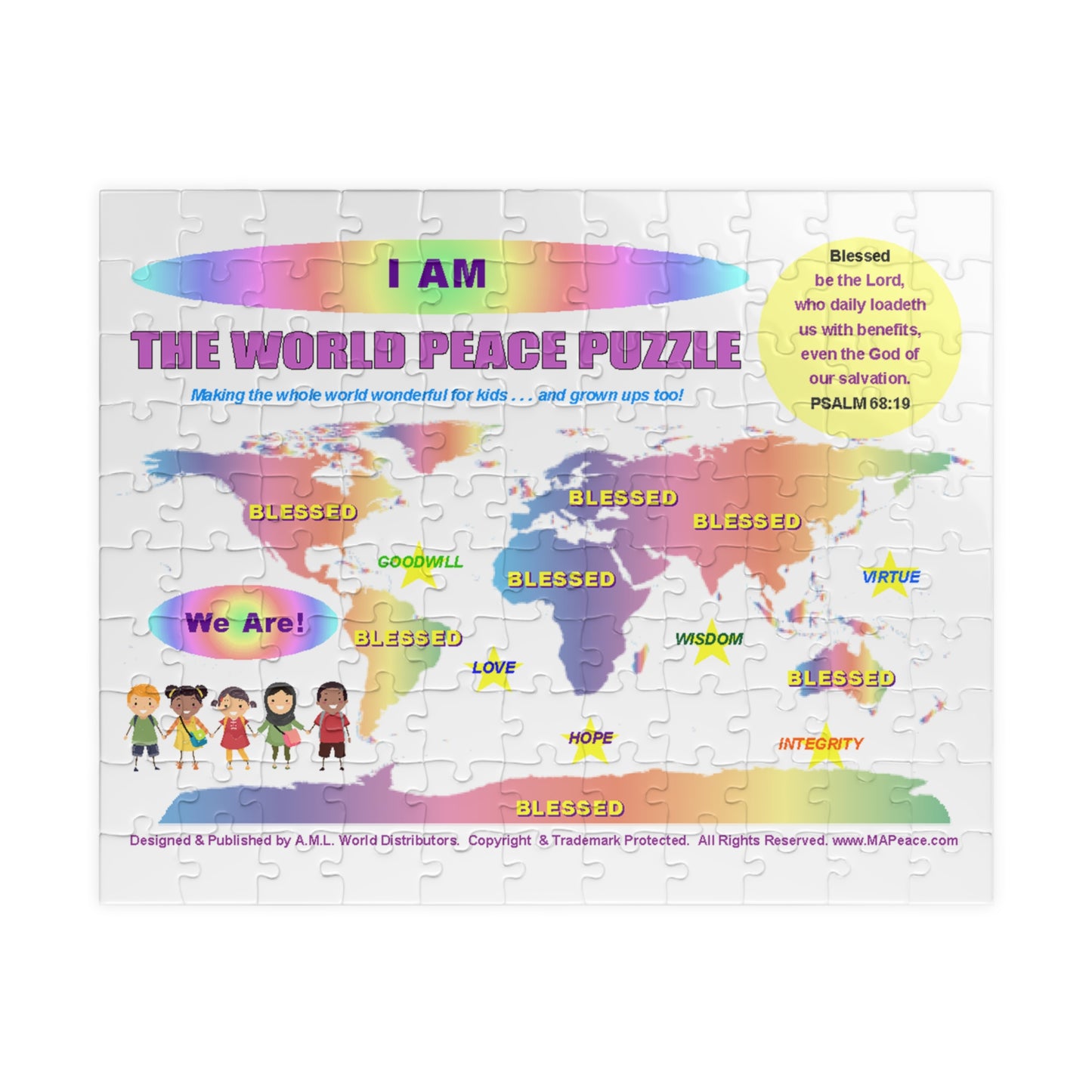 I AM Blessed! - World Peace Puzzle – Inspirational Christian Map Jigsaw (110–Pieces)