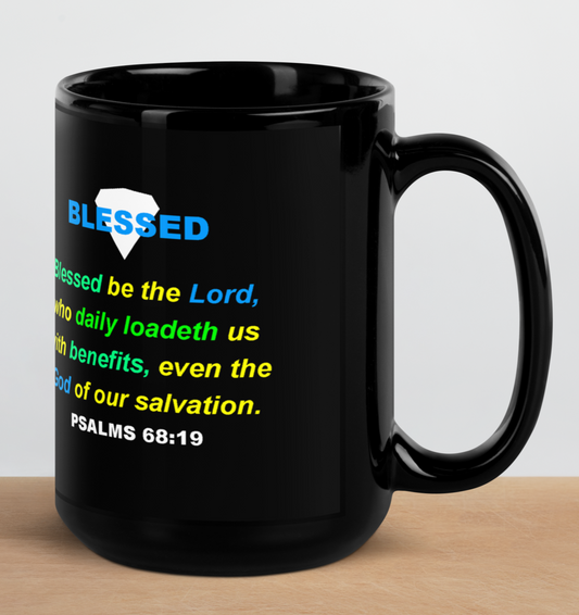 BLESSED - Psalms - Black Glossy Mug